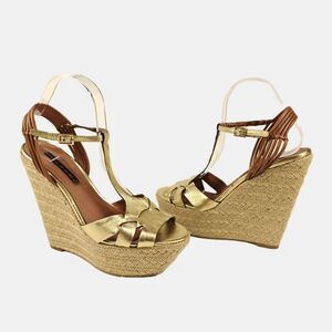 Steven by Steve Madden Gold Espadrille High Heel Sandal Size 9 Boho Beachy Glam